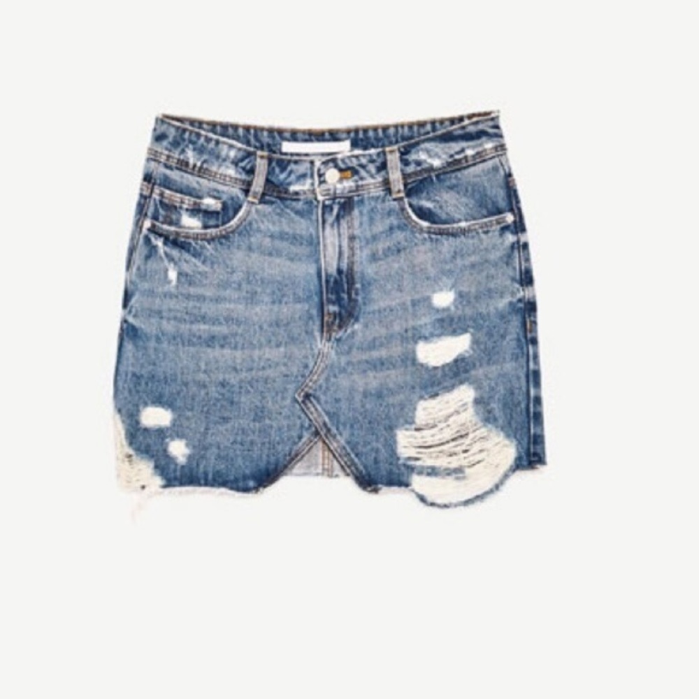Zara distressed denim mini skirt